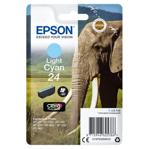 Epson Elephant Singlepack Light Cyan 24 Claria Photo HD Ink