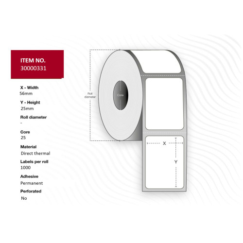 Label 56x25 - Core 25. White.