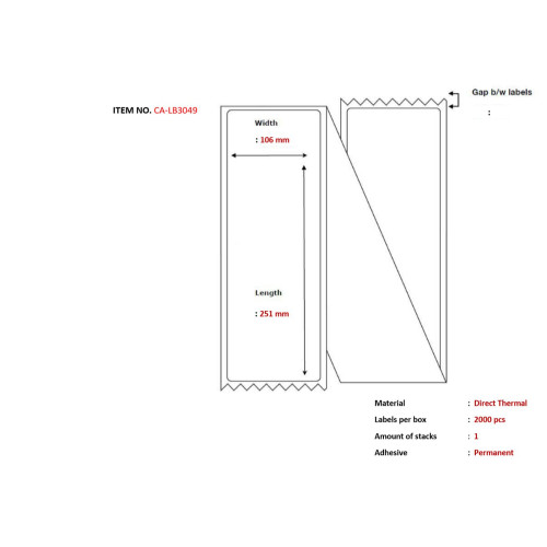 Label 106x251, Core Fanfold.