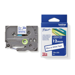 Brother TZE233 Blue on White 8M x 12mm Gloss Tape