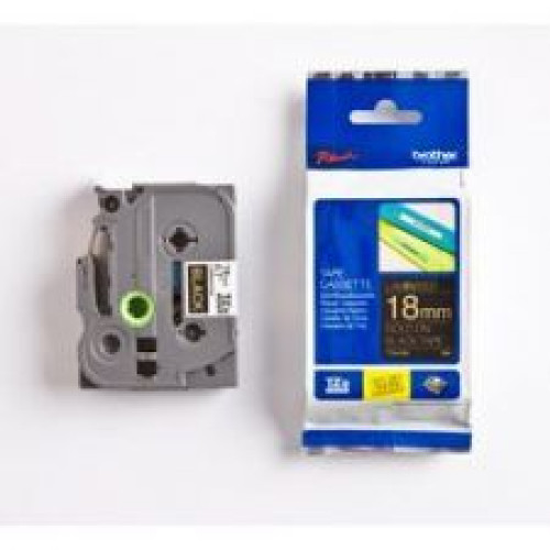 Brother TZE344 Gold on Black 8M x 18mm Gloss Tape