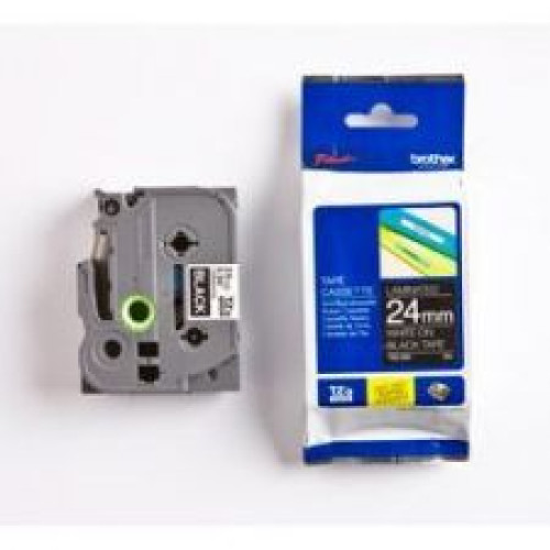 Brother TZE355 White on Black 8M x 24mm Gloss Tape