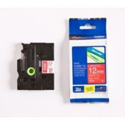 Brother TZE435 White on Red 8M x 12mm Gloss Tape