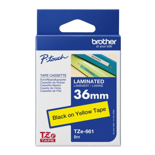 Brother TZE661 Black on Yellow 8M x 36mm Gloss Tape