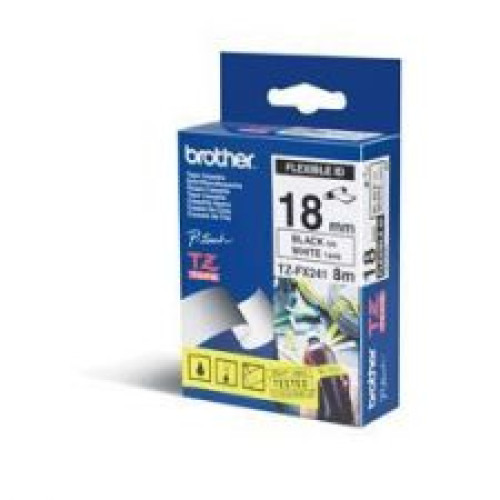 Brother TZEFX241 Black on White 8M x 18mm Flexi Tape