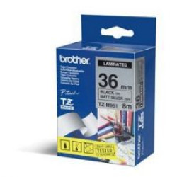 Brother TZEM961 Black on Silver 8M x 36mm Matt Tape