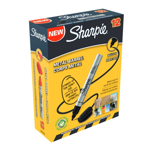 Sharpie S0945720 Metal Barrel Small Bullet Black Box of 12