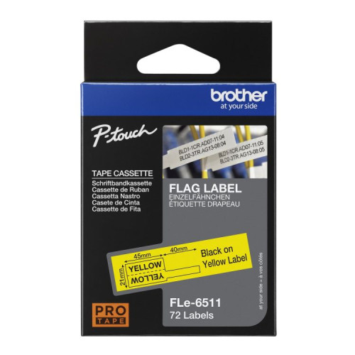 Brother FLE-6511 Die-cut Flexi Flag Label Black on Yellow 21 x 45mm