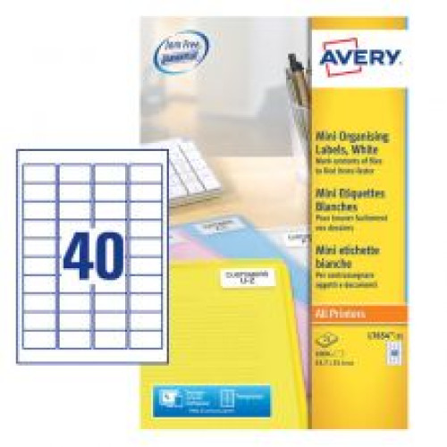 Avery L7654-25 Mini Multipurpose Labels 25 sheets - 40 Labels per Sheet