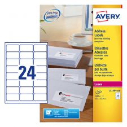 Avery L7159-100 Address Labels 100 sheets - 24 Labels per Sheet