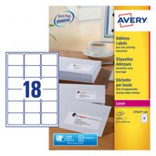 Avery L7161-100 Address Labels 100 sheets - 18 Labels per Sheet