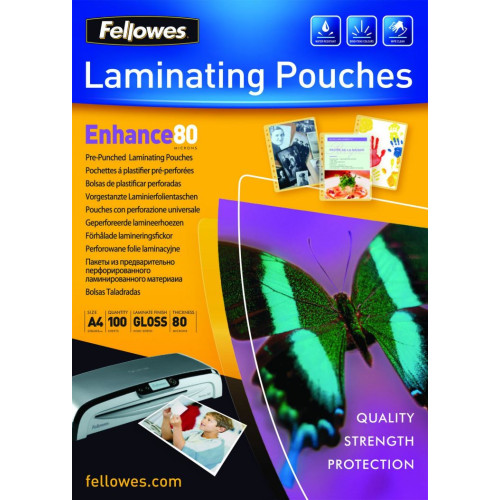 Fellowes 54525 A4 Pre-Punched 80 Micron Laminating Pouch 100pk