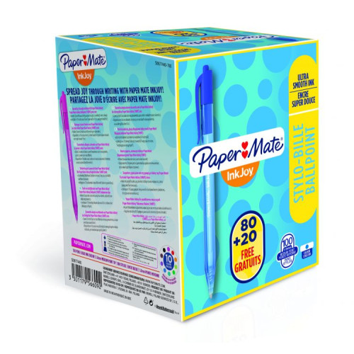 Paper Mate S0977440 Inkjoy Retractable Pens Blue Ink - Pack of 100