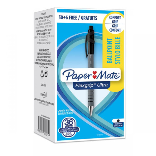 Paper Mate 1910073 Flexgrip Ultra Retractable Ball Pen 1mm Black Box of 36