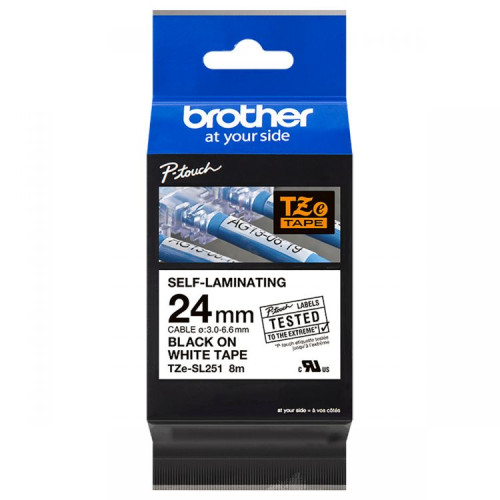 Brother TZESL251 24mm Black on White Self Laminating Tape