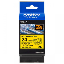 Brother TZESL651 24mm Black on Yellow Self Laminating Tape