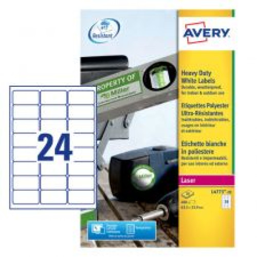 Avery L4773-20 Resistant Labels 20 sheets - 24 Labels per Sheet