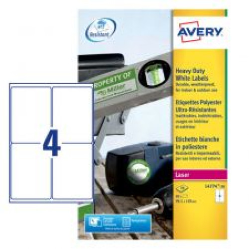 Avery L4774-20 Resistant Labels 20 sheets - 4 Labels per Sheet