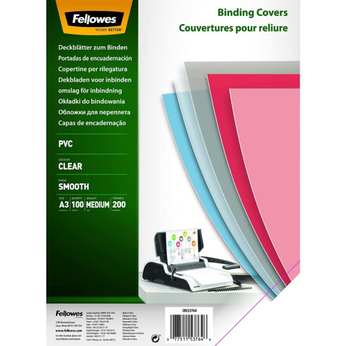 Fellowes PVC A3 Clear Cover 200 Micron Pack of 100