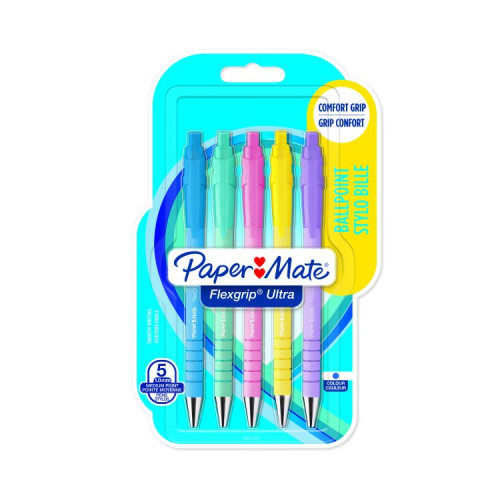 Paper Mate 2162277 Flexgrip Pastel 5 pack Blue ink Retractable Ball Pen