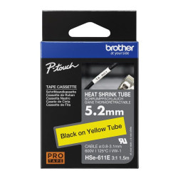 Brother HSE-611E 5.2mm Black on Yellow Heat Shrink Tube