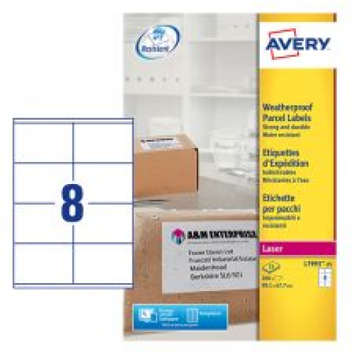 Avery L7993-25 Waterproof Labels 25 sheets - 8 Labels per Sheet