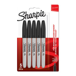 Sharpie 1986051 Permanent Black Markers Fine Point Pack of 5