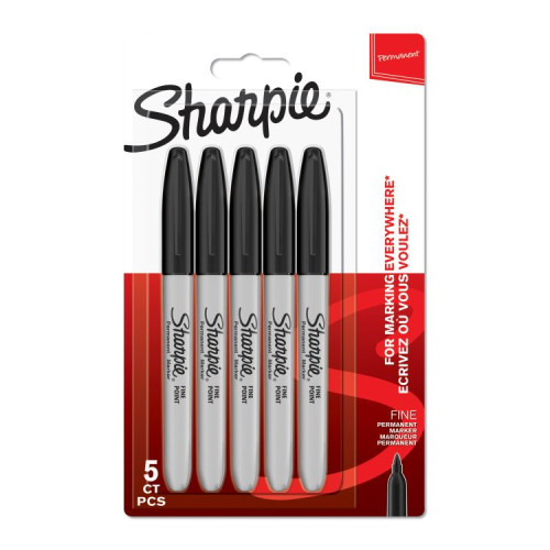 Sharpie 1986051 Permanent Black Markers Fine Point Pack of 5