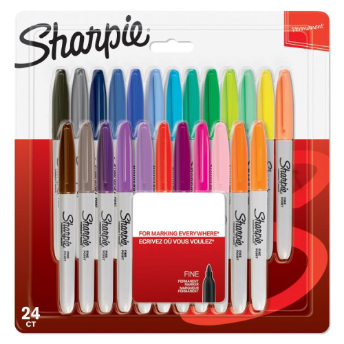 Sharpie 2065405 Permanent Assorted colour Markers Fine Point Pack of 24