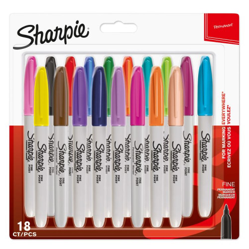 Sharpie 1996112 Permanent Assorted colour Markers Fine Point Pack of 18