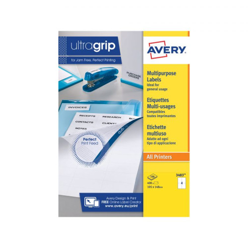 Avery 3483 Multipurpose Labels 100 sheets - 4 Label per Sheet