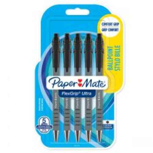 Paper Mate 2027751 Flexgrip 5 pack Black ink Retractable Ball Pen