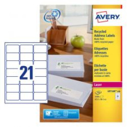 Avery LR7160-100 Recycled Address Labels 100 sheets - 21 Labels per Sheet