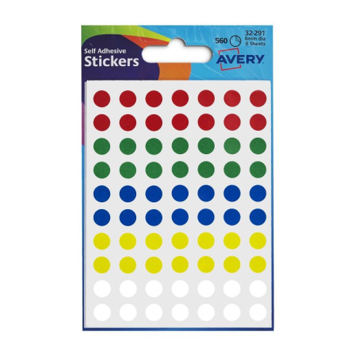 Avery 32-291 8 mm Round Assorted Colour Stickers