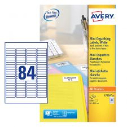 Avery L7656-25 46 x 11.1mm Mini Multipurpose Labels 25 Sheets - 84 Labels per Sheet