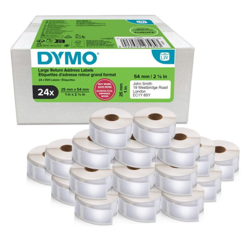 DYMO LabelWriter Small Multi-Purpose Labels 25 mm x 54 mm Pack of 24 Rolls