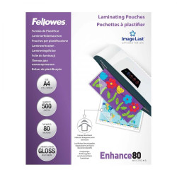 Fellowes A4 Laminating Pouches Gloss Finish 500 Sheets 80 Micron High Quality Finish