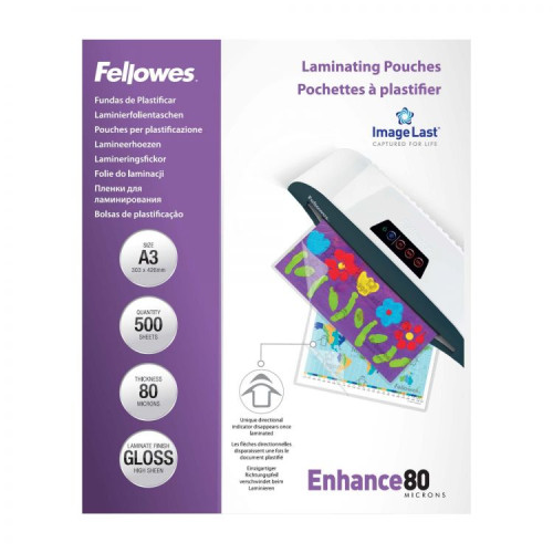 Fellowes A3 Laminating Pouches Gloss Finish 500 Sheets 80 Micron High Quality Finish