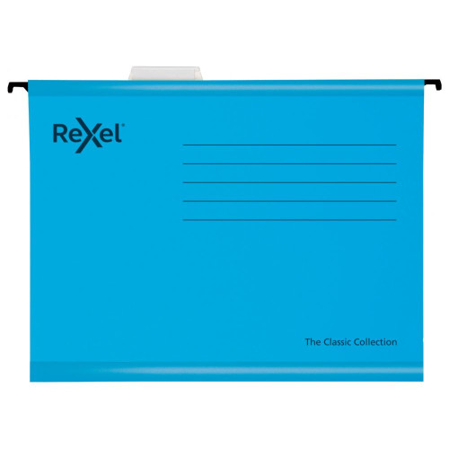Rexel Classic Foolscap Reinforced Suspension File Blue 15mm V-base Pack of 25