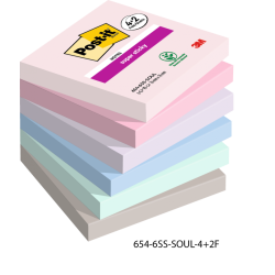 Post it Pack of 6 Super Sticky Notes Soulful Colours 76x76mm 90 Sheets