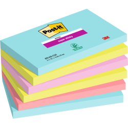Post-It Pack of 6 Super Sticky Notes 76x127mm 90 Sheets Cosmic Colours