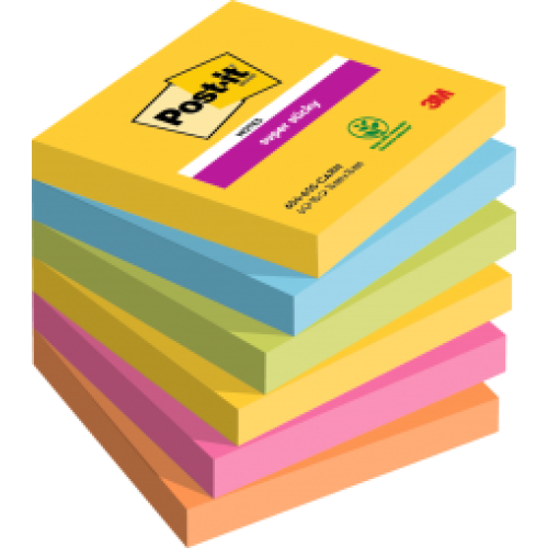 Post-it Pack of 6 Super Sticky Notes Carnival Colour 76x76 mm 90 Sheets