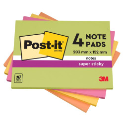 Post-it pack of 4 Super Sticky Meeting Pad 152x101mm 45 Sheets Neon
