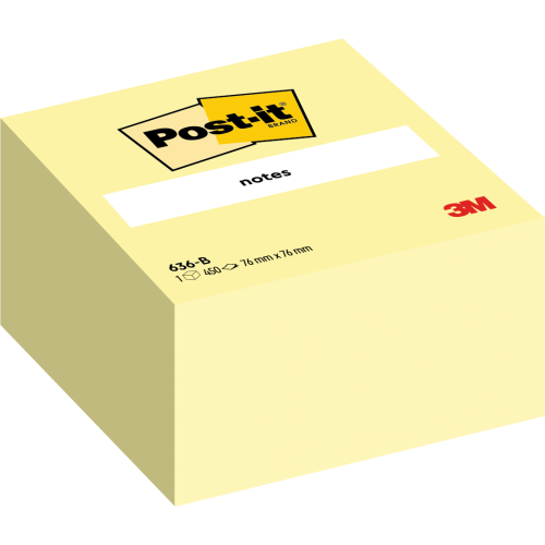 Post-it Note Cube 76x76mm 450 Sheets Canary Yellow 636-B