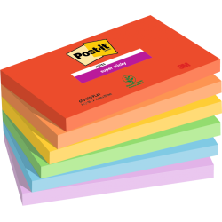 Post it Pack of 6 Super Sticky Notes Playful Colours 76x127mm 90 Sheet