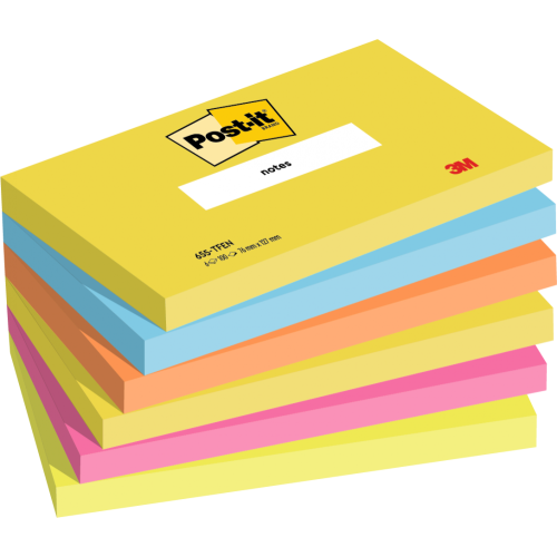 Post-it Pack of 6 Notes 76x127mm 100 Sheets Energetic Colours