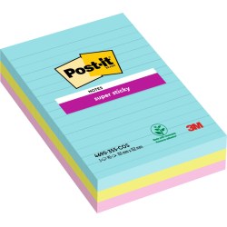 Post-It Pack of 3 Super Sticky Notes 101x152mm Ruled Cosmic Colours