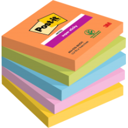 Post it Pack of 5 Super Sticky Notes Boost Colours 76x76mm 90 Sheets