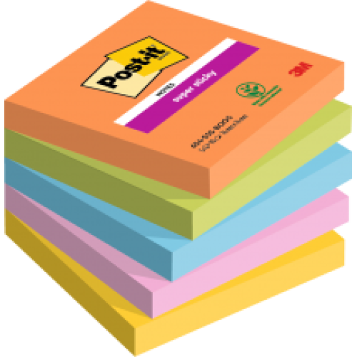 Post it Pack of 5 Super Sticky Notes Boost Colours 76x76mm 90 Sheets