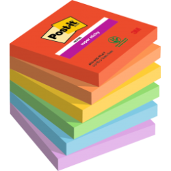 Post it Pack of 6 Super Sticky Notes Playful Colours 76x76mm 90 Sheets